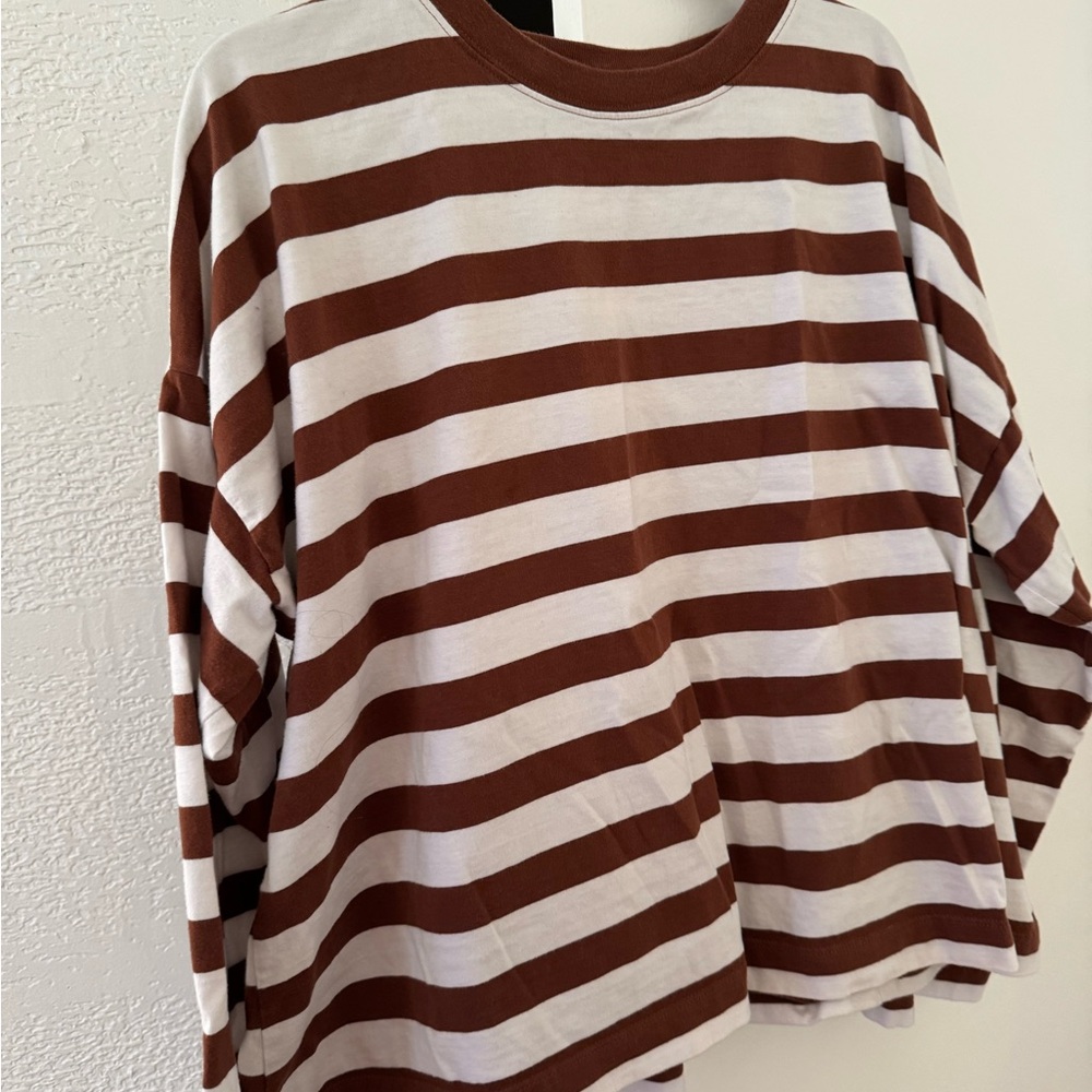 Brown and White Striped Long Sleeve Shirt